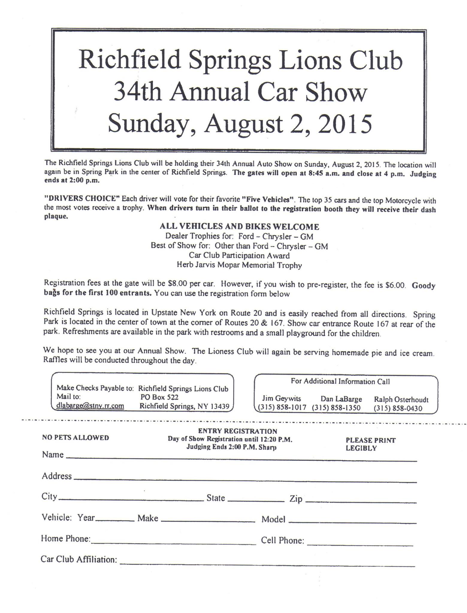 Richfield Springs Lions Club 34th Annual Car Show Apex Automotive