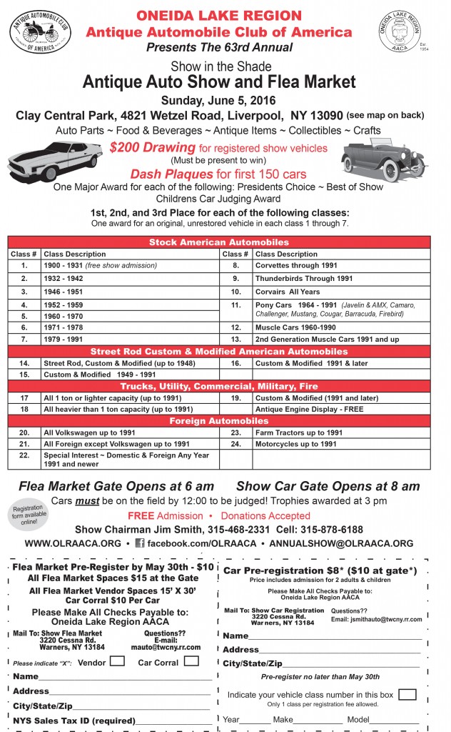 Oneida Lake Region AACA 63rd Annual Antique Auto Show & Flea Market