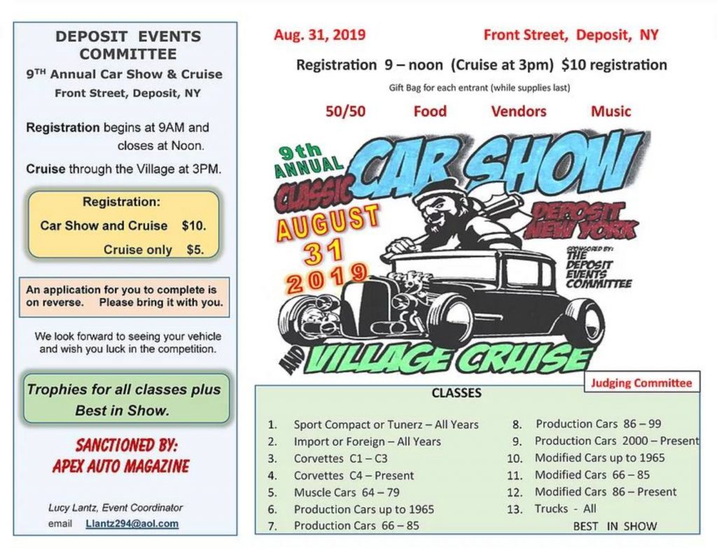 Deposit 9th Annual Classic Car Show & Village Cruise 2018