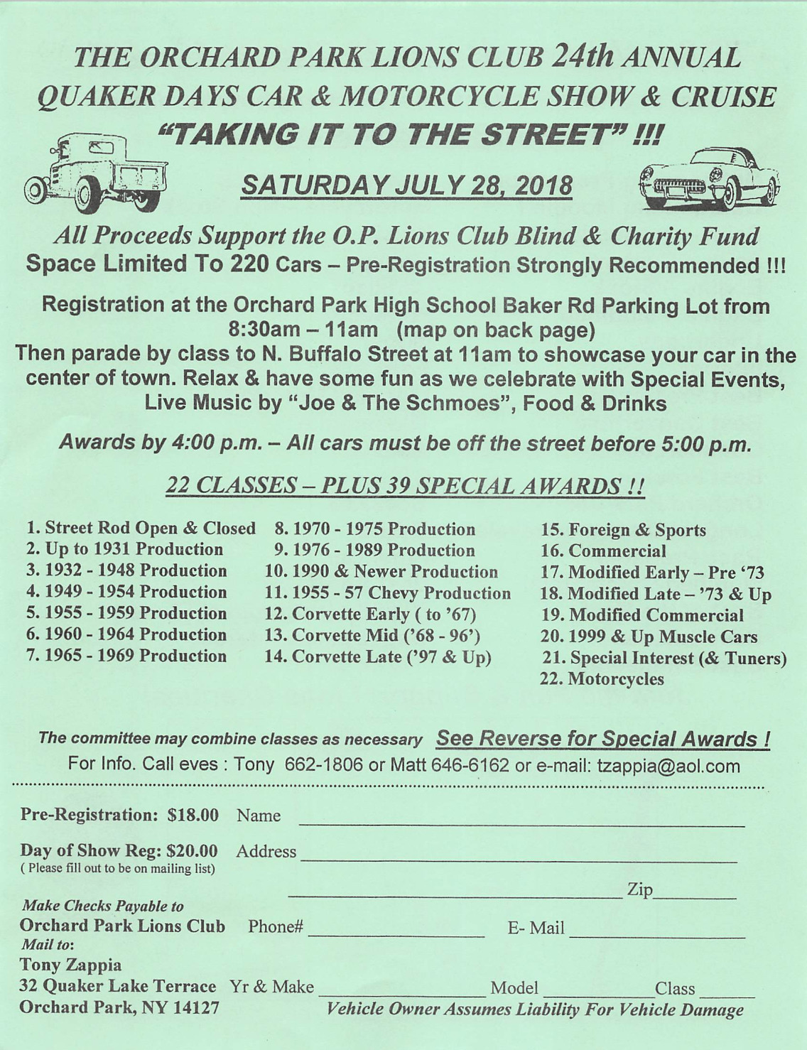 Orchard Park Lions Quaker Days Car & Motorcycle Show & Cruise 2018